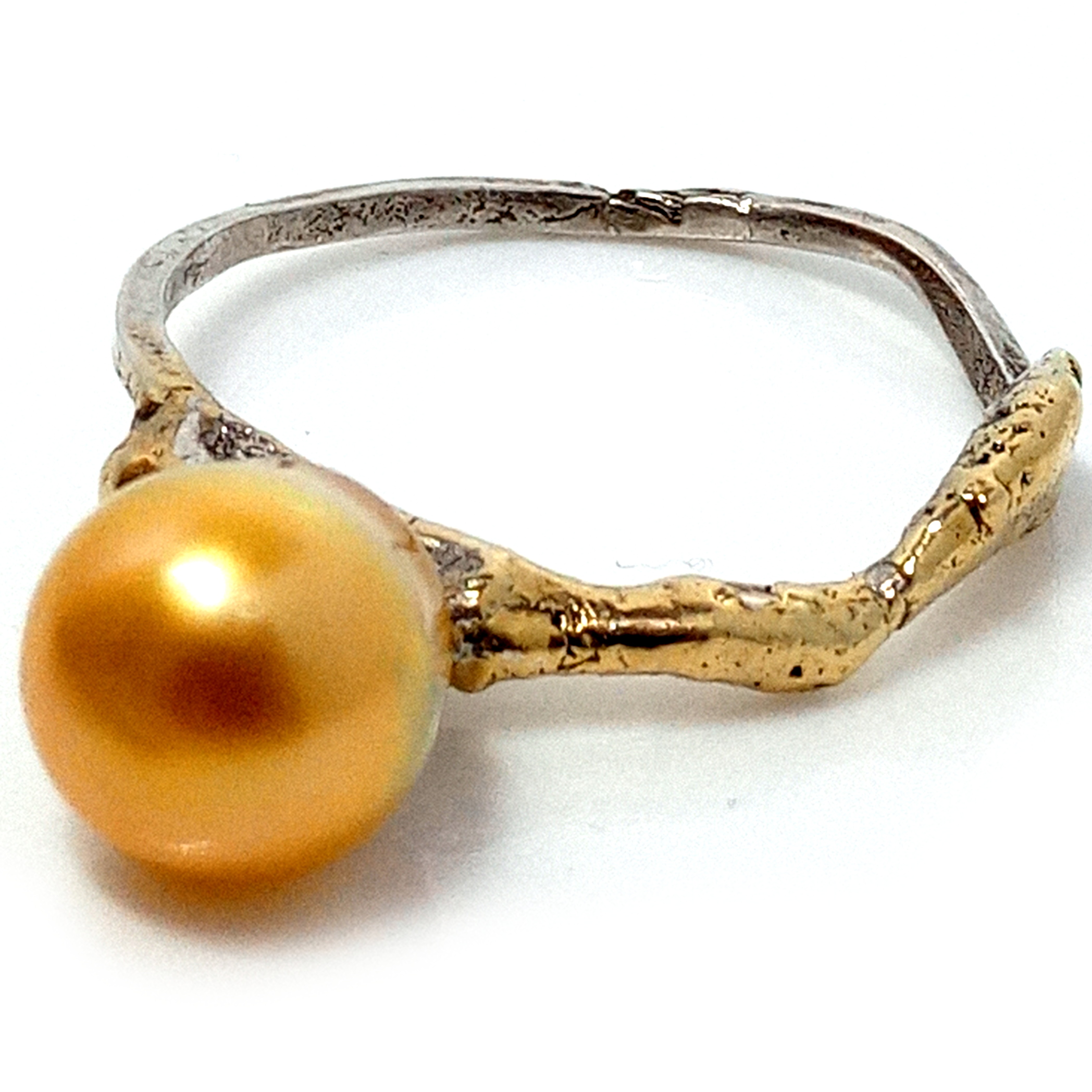 Fused Silver and Vermeil Ring with Metallic Pale Gold South Sea
